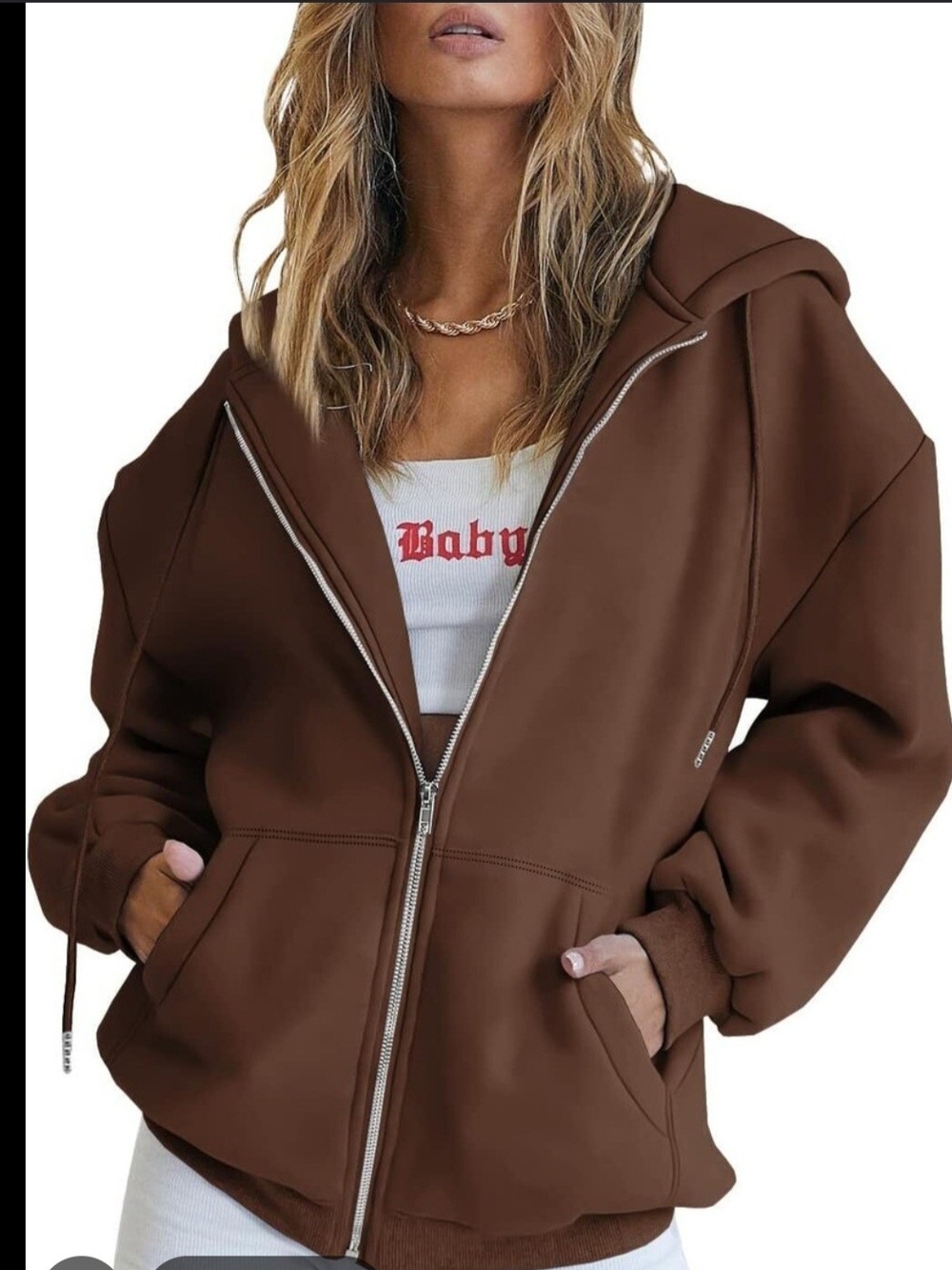 Trendy Queen Women's Brown Oversized Zip Hoodie In Chocolate Size Medium